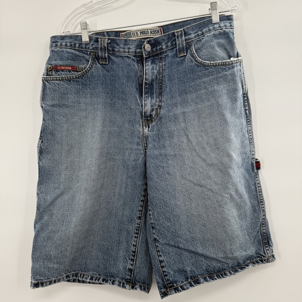 VTG US Polo Assn Shorts Mens 34 Blue Baggy Carpenter 12" Hammer Loop Hip Hop Y2K